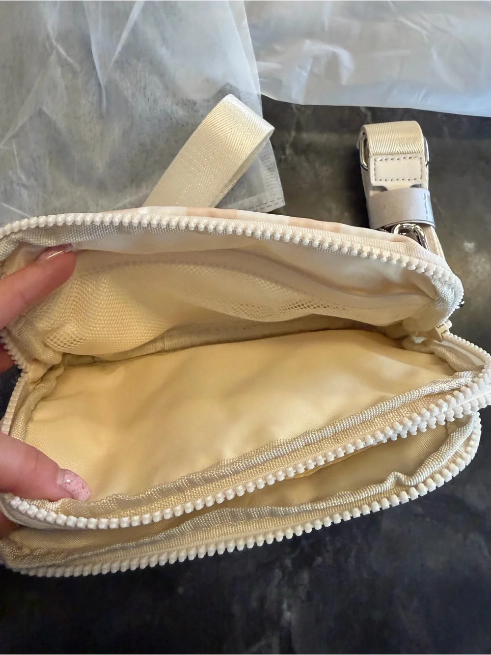 New Emmafy tan checkered crossbody/wristlet bag